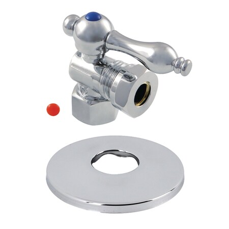 Kingston Brass 1/2" FIP X 1/2" or 7/16" O.D. Slip Joint Quarter-Turn Angle Stop Valve with Flange, Polished Chrome CC44101K